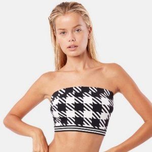 Solid & Striped Bella Bandeau Bikini Top Houndstooth Black White